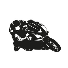 Moto racing logo, isolated vector silhouette. Motorcycle rider on road motorbike