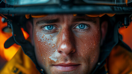 Close-up portrait of a male firefighter.