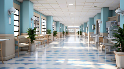 Motion Blur Shot Of Medical Staff Wearing Scrubs In Busy Hospital Corridor - obrazy, fototapety, plakaty