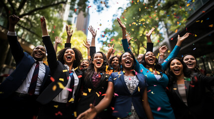 Fototapeta premium Businessman throwing confetti in the air