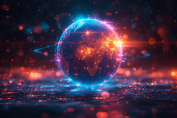 Obraz premium Space Motion Energy: Abstract Fractal Design of a Glowing Universe with Stars and Swirls, Illustrating the Concept of Technology and Science