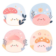 Cute Cartoon Mushrooms with Playful Expressions