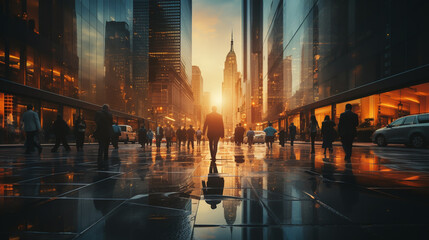 People Commuter Walking Rush Hour Cityscape Concept - obrazy, fototapety, plakaty
