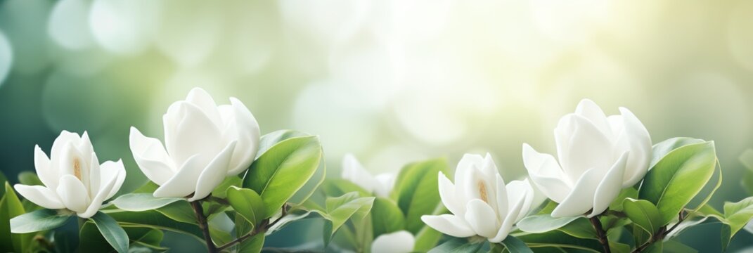 gorgeous white gardenia flower on dreamy bokeh background with copy space for text placement