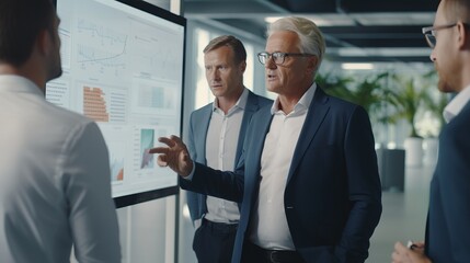 Dynamic image of diverse executive team discussing project management in office meeting