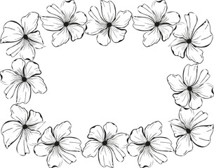 Poppy flower wreath, round frame for card or invite. Vector line art hand drawn illustration for card or invite and coloring page