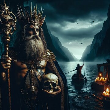 Hades Greek god of the underworld. Ruler over death and the dead. Brother of Zeus and Poseidon. God of Olympus. Ancient Greek mythology. Charon the ferryman. Generative AI