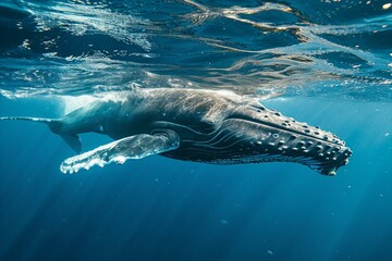 Elegant humpback whale gracefully gliding through mesmerizing ocean depths with majestic beauty
