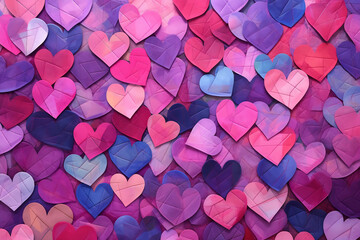 Canvas of Affection: Multicolored Heart Mosaic. Valentine's day holiday backdrop texture