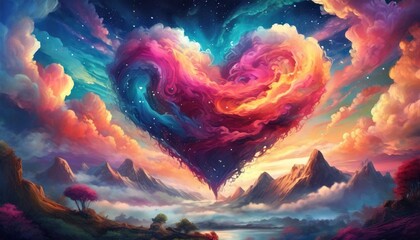 beautiful colorful valentine day heart in the clouds as abstract background made with