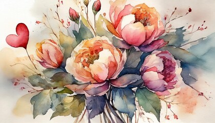 bouquet composition watercolor on white background valentines day concept