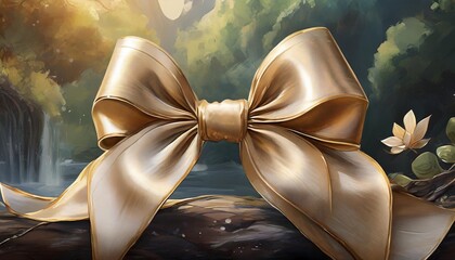 beautiful shiny silk beige bow on background decorative design png element clip art festive object - obrazy, fototapety, plakaty