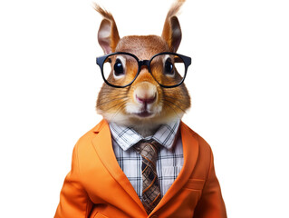 Cool squirrel in the sunglasses and funky jacket on the transparent background