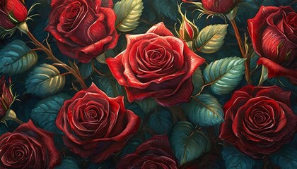 natural fresh red roses flowers pattern wallpaper top view red rose flower wall background