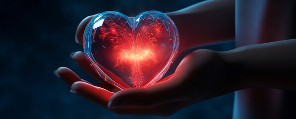 Hands holding a red heart. Concept health care, love, organ donation, world heart day, world health day, donation charity, national organ donor day, world mental health day