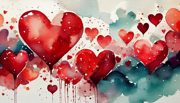 seamless pattern with heartsred hearts on white background paint splashes background love generativevalentine s day wedding mothers day watercolor style