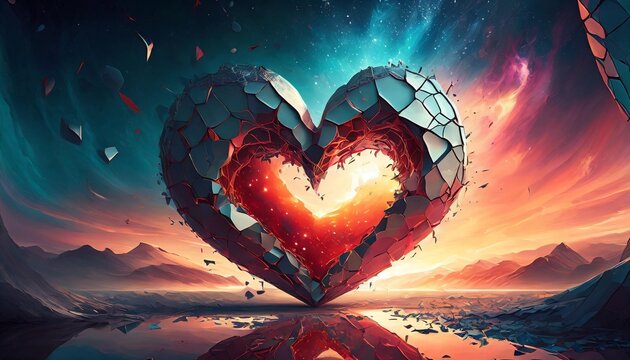 abstract shattered heart as valentine and love background j postproducted generativedigital illustration