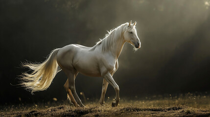 Obraz na płótnie Canvas White horse walking in the jungle. Generative AI