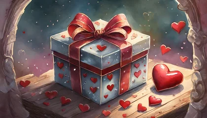 Fotobehang beautiful gift box and red hearts on pink background st valentine s day © Faith