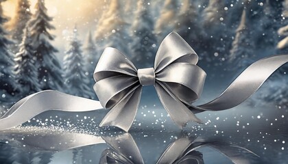 silver ribbon and bow with grey against background