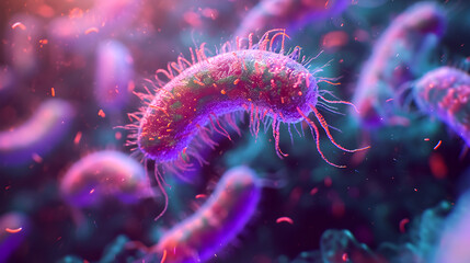 Escherichia coli on neon background