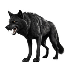 Cartoon furious black wolf isolated on a white backdrop created by Ai.