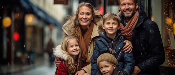 Fototapeta premium happy family walking and shopping