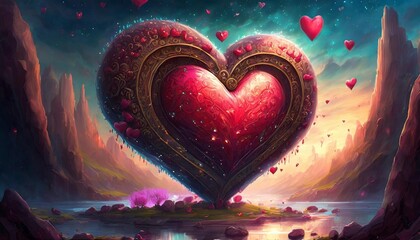 valentines day love hearts romantic february 14th unique digital 3d - obrazy, fototapety, plakaty