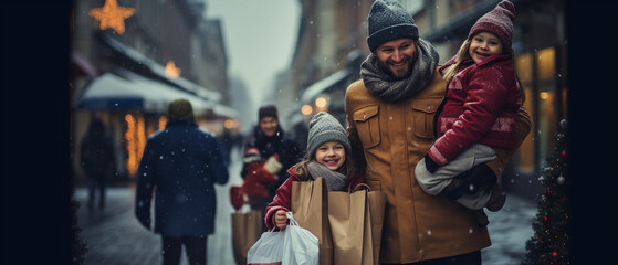 Fototapeta na wymiar happy family walking and shopping