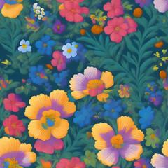 Fototapeta na wymiar Aesthetic Spring Flowers Seamless Pattern