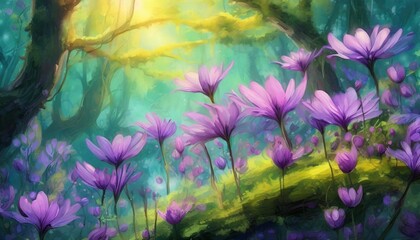 purple flowers on a bright green background