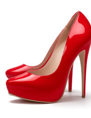 red high heel shoes - red shoes on white background - red high heels - Generative AI