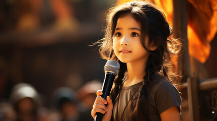child with microphone on stage