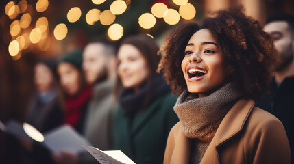 Obraz premium Caroling Day. Singing on a street.