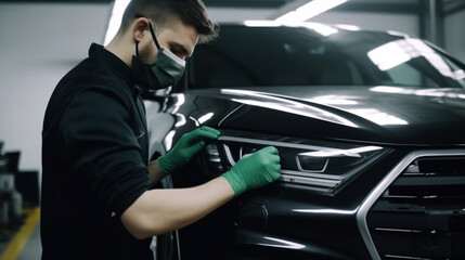 Man master repairs under the hood of the car.
