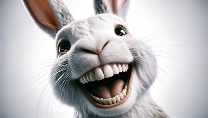 portrait of a laughing white rabbit