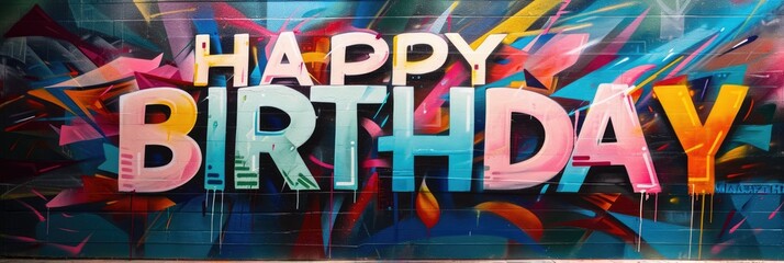 a multicolored background with happy birthday written on it Generative AI - obrazy, fototapety, plakaty