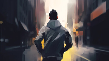 Running man silhouette in sunset time