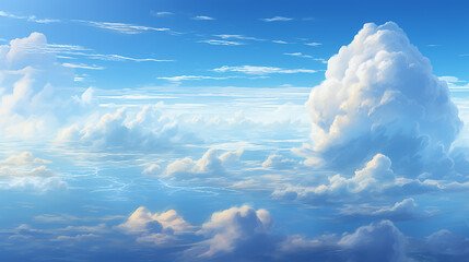 Beautiful Blue Anime Sky With Clouds From Above