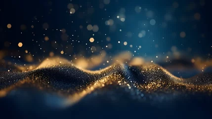 Fotobehang abstract background with Dark blue and gold particle. Christmas Golden light shine particles bokeh on navy blue background. Gold foil texture. Holiday concept. © Prasanth