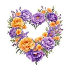  heart wreath made of purple flowers