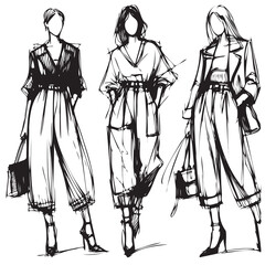 Stylish fashion models. Fashion girls Sketch