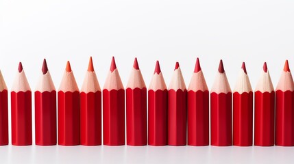 Vibrant red pencils with white outer layer arranged on a clean white background
