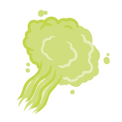 Fart and smell gas. Stinky cloud effect. Toxic cartoon breath. Scent funny smoke. Comic green wind isolated on white