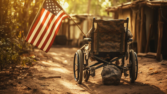 Man on wheelchair concept USA veteran.