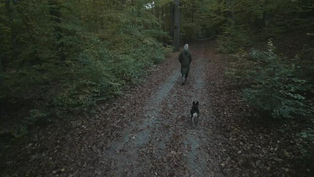 Girl in The woods with a dog