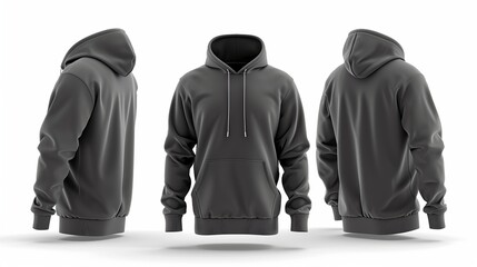 Gray front and back view tee hoodies isolated on white background for mockup or design presentation.