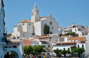 Santa Maria church on the heights of Cadaqués, commune on the Costa Brava at northeastern Catalonia in Spain