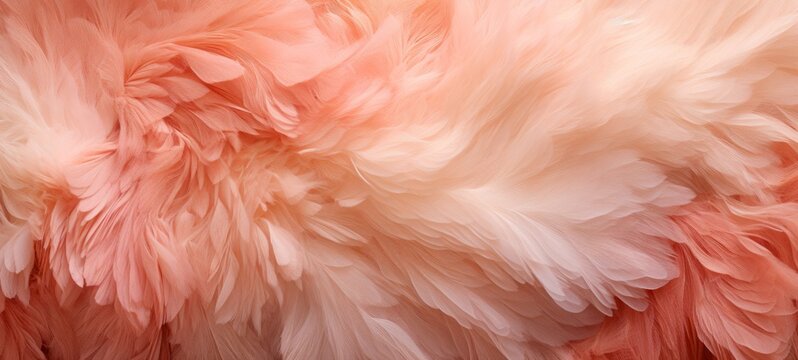 Abstract texture of peach fuzz color colored feathers background banner wallpaper long wide..