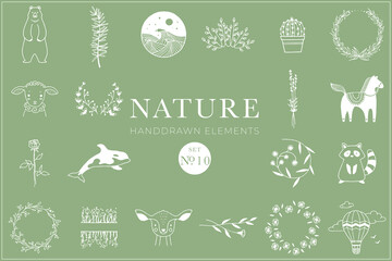 Nature Handdrawn Collection, Illustrations, clipart, animals, botanical, tattoo, drawing, pack